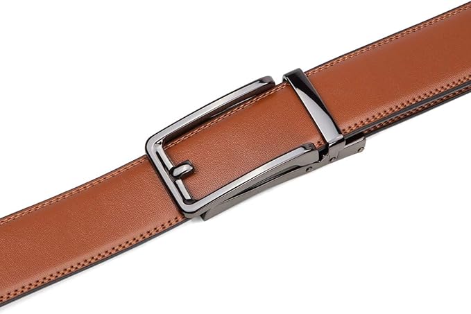 Founders & C Men's Leather Ratchet Comfort Click Belt Dress with Slide Buckle -Adjustable Trim to Fit