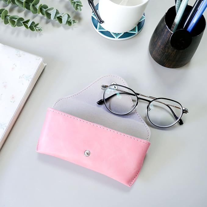 LogHog Portable Leather Glasses Case,Flexible Sunglasses Pouch Slim Case for Women Men Horizontal Eyeglass Case