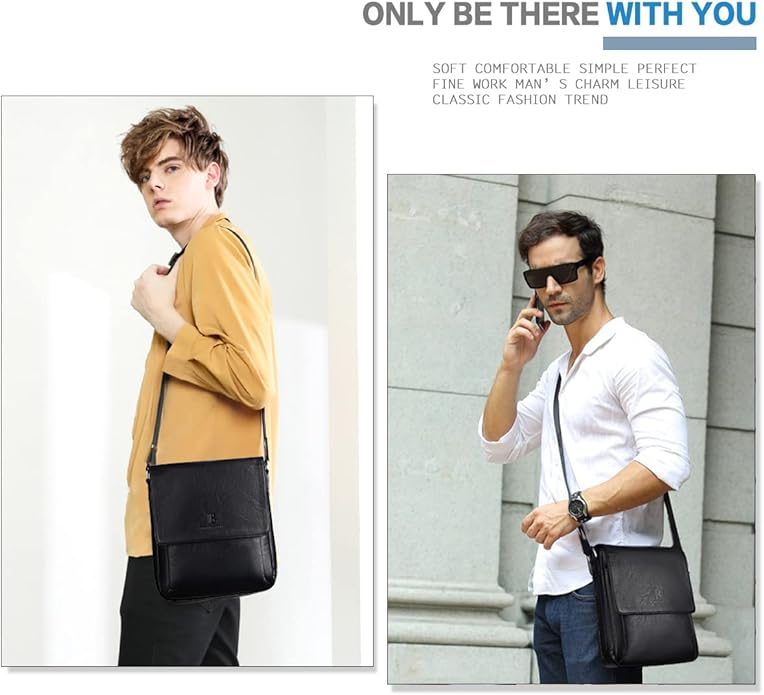 Leathario Men's Crossbody Bag, Vegan Leather, Shoulder Purse Side Sling Satchel, Small Messenger for Travel Work Daily