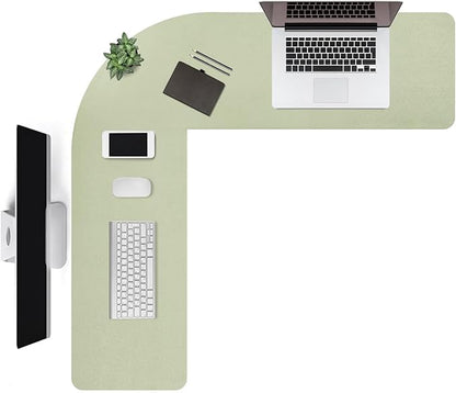 Liveinu L Shaped Gaming Desk Mat Mouse Pad, PU Leather Corner Desk Mat Blotter, Waterproof Desktop Protector for Computer Keyboard Home Office, Green, 44"x44"x16"