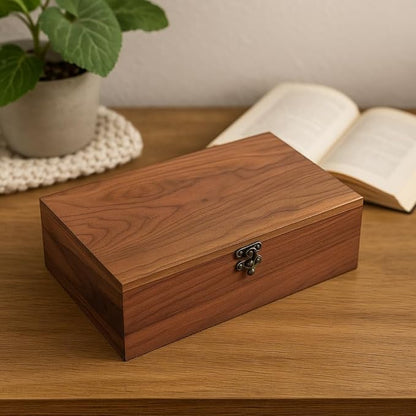 Walnut Wood Storage Box – Handcrafted Organizer for Jewelry, Watches, Keepsakes– 11"x7"x3.1" Multipurpose Storage Box