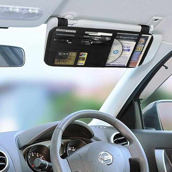 ZugGear Car Sun Visor Organizer, Auto Visor Holder Interior Accessories Pocket Organizer - Car Registration Holder Document Storage Pouch Pen Holder - Black