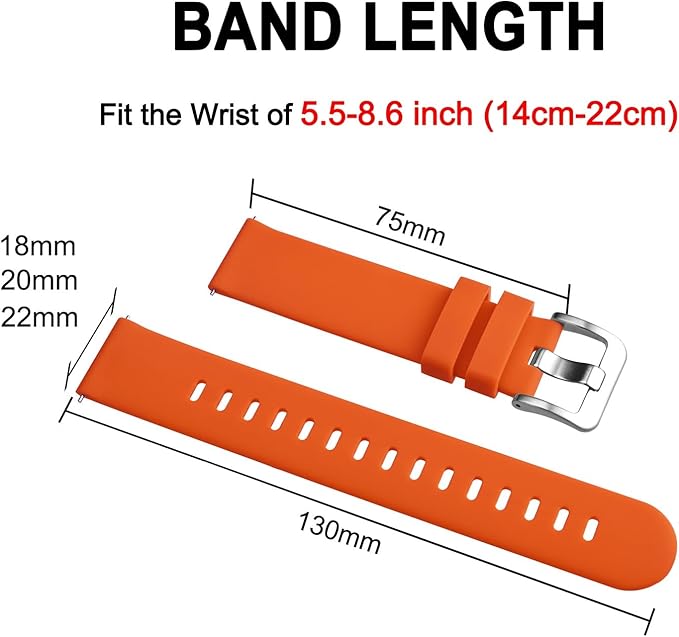 BISONSTRAP Silicone Watch Bands, Slim Watch Straps with Quick Release, 17mm, Orange with Silver Buckle