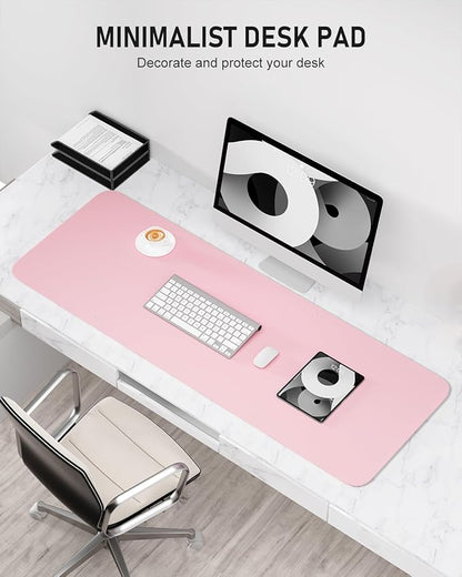 Desk Pad, 48" x 17" PU Leather Non-Slip Desk Mat Large Mouse Pad for Desktop, Waterproof Laptop Computer Writing Mat for Office, Home, Work, Gaming, Light Pink