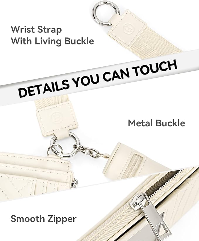 BOSTANTEN Keychain Wallet RFID Leather Credit Card Holder Wristlet Wallets for Women with Coin Purse ＆ Lipstick Case White