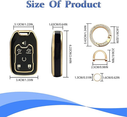 Soft TPU Key Fob Cover Case Shell Protector Key Cover Compatible with Chevy Chevrolet Suburban Tahoe GMC Terrain Yukon Yukon XL Car Key with Bling Keychain for Accessories (Black)