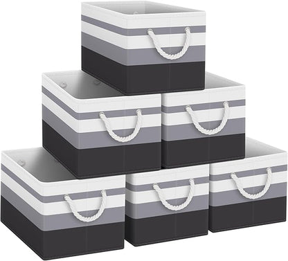 Fab totes Storage Bins [6-Pack], Foldable Storage Baskets for Organizing Toys, Books, Shelves, Closet, Large Storage Box with Rope Handles, Sturdy Organizer Bins,Gradient Grey