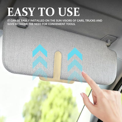 Small Leather Sun Visor Organizer, Visor Accessories, Multi-Pocket Sunvisor Storage with Sunglass Holder, Car Organizer for Drving License Card Pen Fits Most Vehicles (Beige)