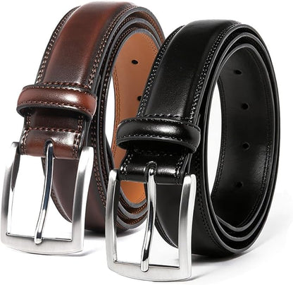 Mens Genuine Leather Dress Belt for Men, Handmade, 100% Cow Leather,Classic Casual and Business Belt Prong Buckle