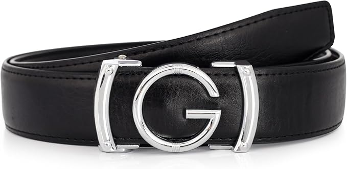 Aurolran Men&Womens Leather Dress Belt Business Automatic Buckle Belt Color-Black Silver Gold