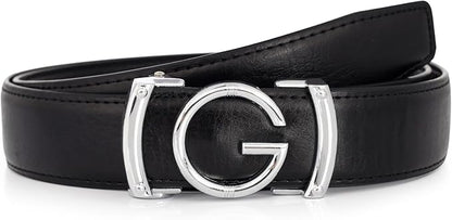 Aurolran Men&Womens Leather Dress Belt Business Automatic Buckle Belt Color-Black Silver Gold