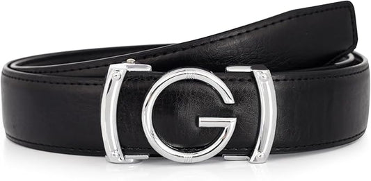 Aurolran Men&Womens Leather Dress Belt Business Automatic Buckle Belt Color-Black Silver Gold