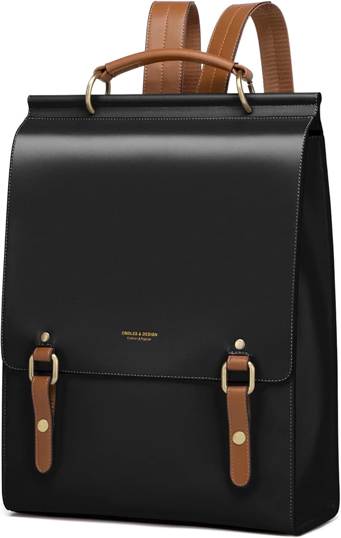 Cnoles Leather Backpack Purse For Women Fashion Ladies Vintage Bags Casual College Travel Backpacks Large bag Black