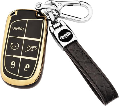 XIYANG TRADE for Jeep Key Fob Cover with Keychain, Soft TPU Key Case Shell Full Protection Suitable for Jeep Grand Cherokee Renegade Compass Durango Charger Dodge Challenger (Black)