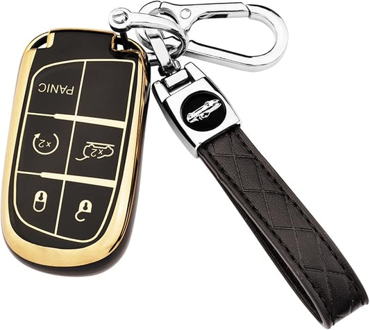 XIYANG TRADE for Jeep Key Fob Cover with Keychain, Soft TPU Key Case Shell Full Protection Suitable for Jeep Grand Cherokee Renegade Compass Durango Charger Dodge Challenger (Black)