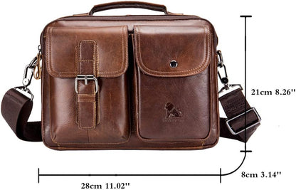 Hebetag Small Leather Sling Shoulder Bag Messenger Pack for Men Women Outdoor Travel Business
