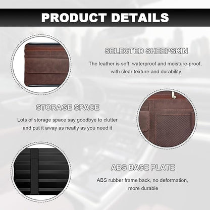 Car Sun Visor Organizer, Leather Sun Visor Pocket Organizer Case with Multi-Pocket Net Zipper, Suede Note Holder Car Visor Storage Pouch for Card Pen Sunglasses Document (Brown)