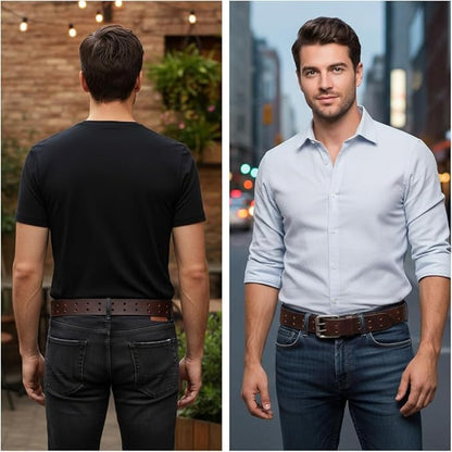 F&L CLASSIC Leather Work Belt, Heavy Duty Double Prong full grain Leather Belts for Men 1 1/2", Mens Casual Belts for Jeans