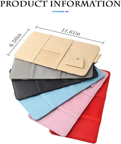 Car Sun Visor Organizer, Leather Storage Pocket Sun Visor Pouch with Zipper for Cards License Registration Pen Glasses Document, Fits Most Car SUV, Auto Interior Accessories for Men Women (Beige)