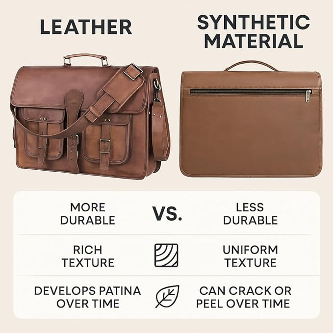 Leather Messenger Bag for Men and Women 18 inch Large Vintage Leather Briefcase Laptop Shoulder Bag Unisex Crossbody Messenger Satchel for Office, Business, Work, Travel