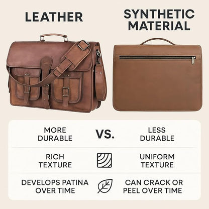 Leather Messenger Bag for Men and Women 18 inch Large Vintage Leather Briefcase Laptop Shoulder Bag Unisex Crossbody Messenger Satchel for Office, Business, Work, Travel