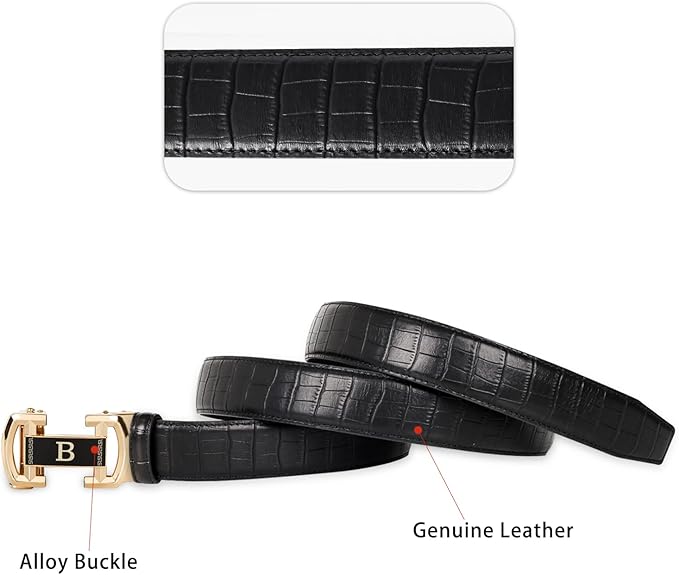 Aurolran Men&Womens Leather Dress Belt Business Automatic Buckle Belt Color-Black Silver Gold