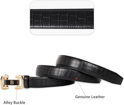 Aurolran Men&Womens Leather Dress Belt Business Automatic Buckle Belt Color-Black Silver Gold