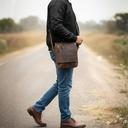 Small Leather Crossbody Bag for Men - Leather Shoulder Bag & Mens Satchel Bags - Leather Messenger Bag for iPad - Man Purse Side Bag