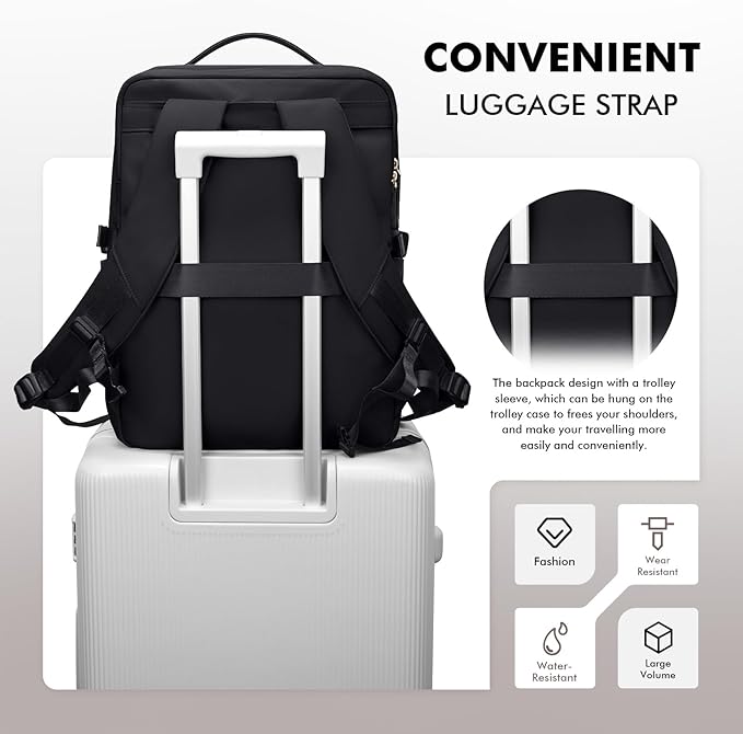 GOLF SUPAGS Stylish Laptop Backpack for Women Airline Approved Perfect for Work College and Travel Multi-Functional Casual Daypack Fits 17.3 Inch Notebook (Black)