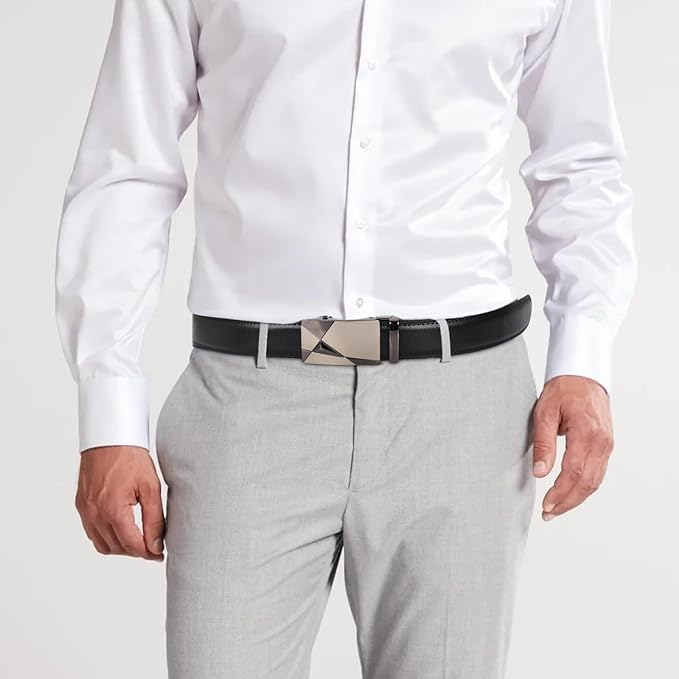 Aurolran Men&Womens Leather Dress Belt Business Automatic Buckle Belt Color-Black Silver Gold