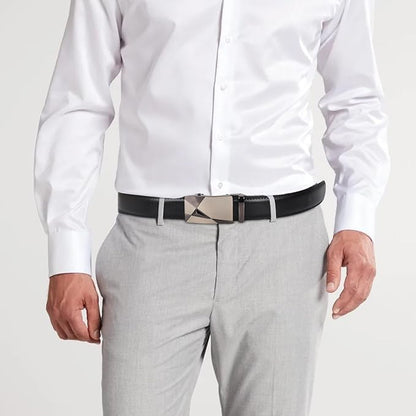Aurolran Men&Womens Leather Dress Belt Business Automatic Buckle Belt Color-Black Silver Gold