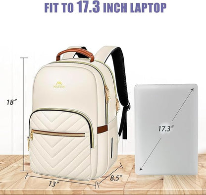 MATEIN Backpack for High School Girls, Large Capacity 17 Inch Laptop Backpack with Multiple Pockets, Water Resistant College Work Bag, Lightweight Daypack for Travel, Beige