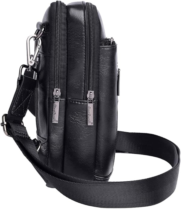 Hebetag Small Leather Sling Shoulder Bag Messenger Pack for Men Women Outdoor Travel Business