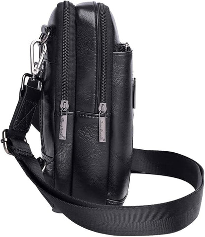 Hebetag Small Leather Sling Shoulder Bag Messenger Pack for Men Women Outdoor Travel Business