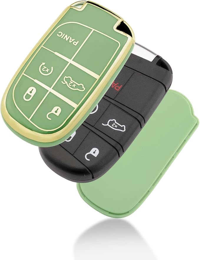 XIYANG TRADE for Jeep Key Fob Cover with Keychain, Soft TPU Key Case Shell Full Protection Suitable for Jeep Grand Cherokee Renegade Compass Durango Charger Dodge Challenger (Green)