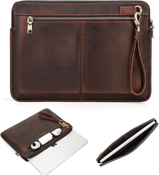 CONTACTS Full Grain Leather 14" Laptop Case Large Document Bag Notary Bag Slim Briefcase for Men
