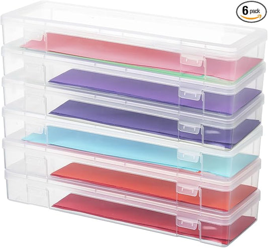 novelinks Plastic Small Storage Bins with Lids for Organizing, Mini Clear Storage Containers and Stackable Storage Box Organizer for Pencil Boxes, Task Boxes, Crayon Boxes (6 Pack Large)