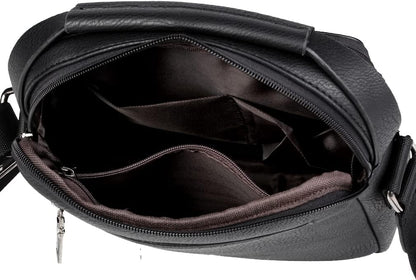 Hebetag Small Leather Sling Shoulder Bag Messenger Pack for Men Women Outdoor Travel Business