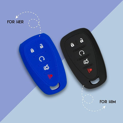 Autobase Silicone Key Fob Cover for Chevy Malibu Camaro Trax Traverse Trailblazer Sonic Cruze Blazer Volt Equinox Spark | Key Protection Case 2 Pcs (Black & Blue)