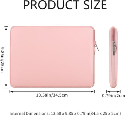 RAINYEAR 14 Inch Laptop Sleeve Soft PU Leather Case Protective Water Resistant Zipper Cover Carrying Bag Compatible with 14" Notebook Computer Chromebook, 14 MacBook Pro/Max(Pink)