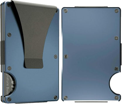 Leatherboss Wallet for Men RFID Blocking Minimalist Metal Card Holder with Money Clip Holds Credit Cards and Cash (Blue)