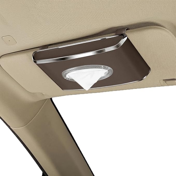 Leather Car Tissue Box for Car Interior, Multi-Function Tissue Holder with Visor Clip, Armrest & Back Seat Napkin Organizer, Vehicle Tissue Dispenser Accessories (Brown Hanging)