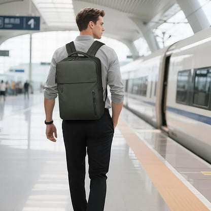 Lightweight 20L Commute Backpack for Men & Women, Water-Resistant Travel Daypack with 15.6-Inch Laptop Compartment & Anti-Theft Pockets, Dark Green