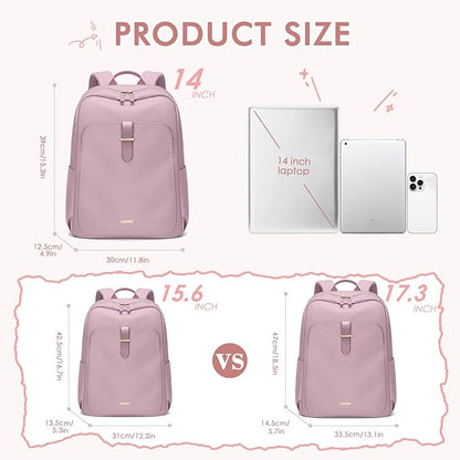 Laptop Backpack for Women,Casual Work Business Backpacks Purse Carry on Travel Backpack,14 Inch,Pinkish purple