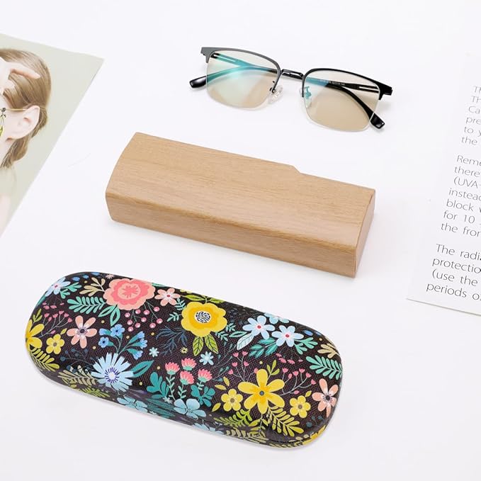 PERFECTSIGHT Hard Shell Eyeglasses Case, PU Leather Protective Glasses Case, Cute Eyeglass Case for Women Men Girls