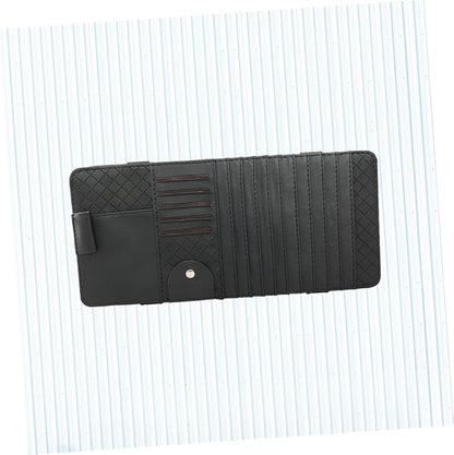 GLEAVI Multi-Functional Sun Visor Leather Organizer Bag for Car Premium Storage for Pens and Cards Stylish Vehicle Accessory Black