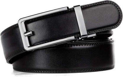Founders & C Men's Leather Ratchet Comfort Click Belt Dress with Slide Buckle -Adjustable Trim to Fit
