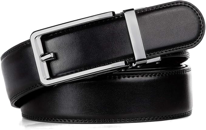 Founders & C Men's Leather Ratchet Comfort Click Belt Dress with Slide Buckle -Adjustable Trim to Fit