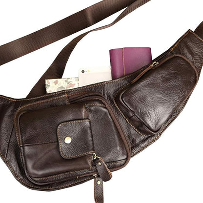Hebetag Leather Sling Bag Crossbody Backpack for Men Women Travel Outdoor Camping