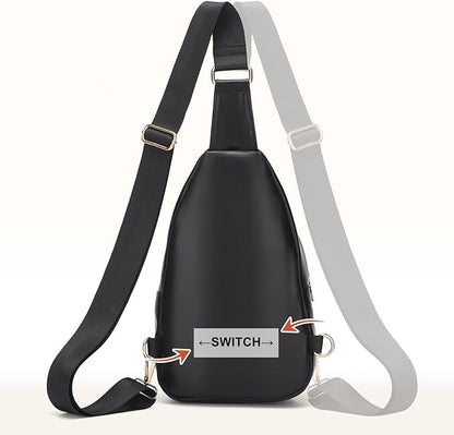 Crossbody Bags for Women Men,Leather Sling Bag Cross Body Backpack for Women, Casual Chest Bag Daypack for Travel Hiking,Black